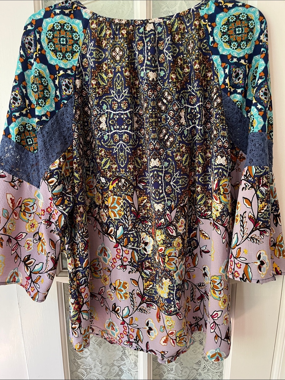 new directions Navy, Turquoise & Lilac Mixed-Print Peasant Blouse - Picture 4 of 8